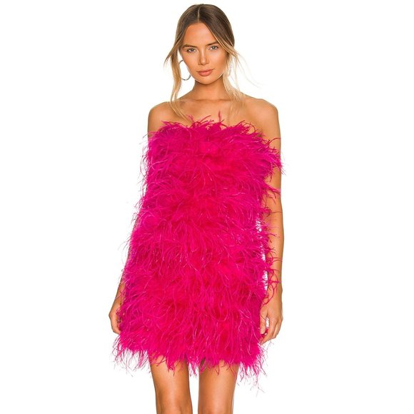 revolve pink feather dress Revolve Hot Pink Feather Dress
